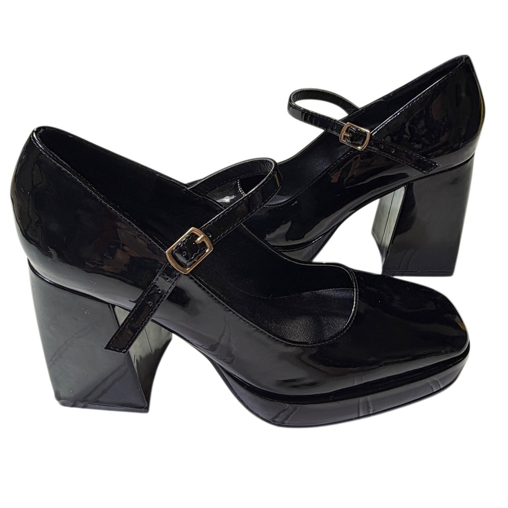 Nasty Gal Black Patent Mary Jane Platform Pumps EU 40 Chunky Heel